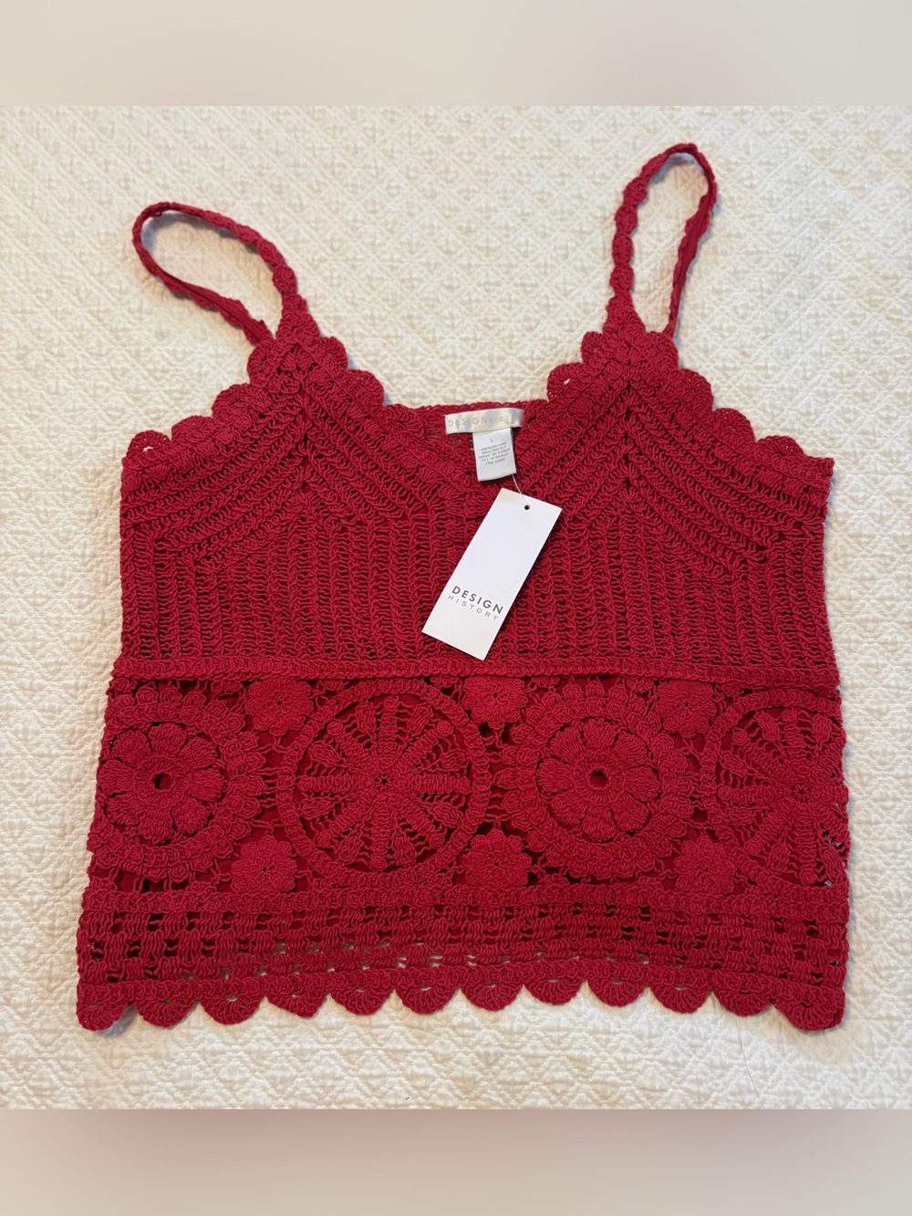 Boho Design History Red Crochet Camisole Knit Crop Top Juniors Large Beach